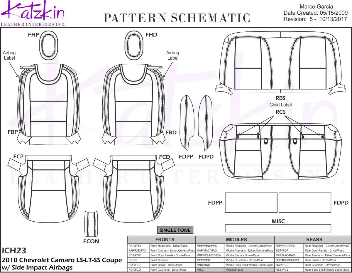 2010-2015 Chevrolet Camaro LS RS SS Custom Leather Seat